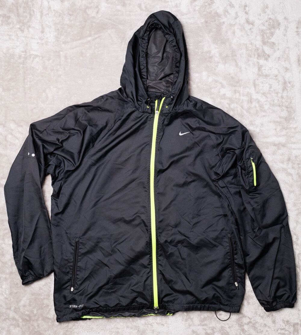 Nike Black Storm Fit Hooded Windbreaker Jacket Neon Green Full Zip Mens Size XXL